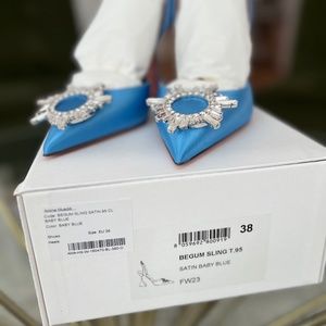 Amina Muaddi Begum baby blue satin slingback heels size EU 38